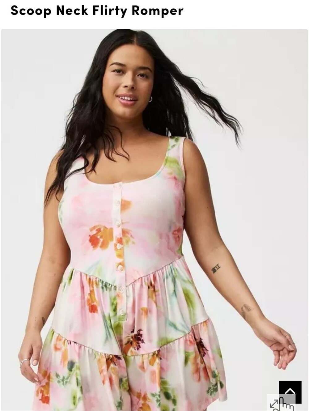 Floral Scoop Neck Tiered Romper - Pink Green Orange